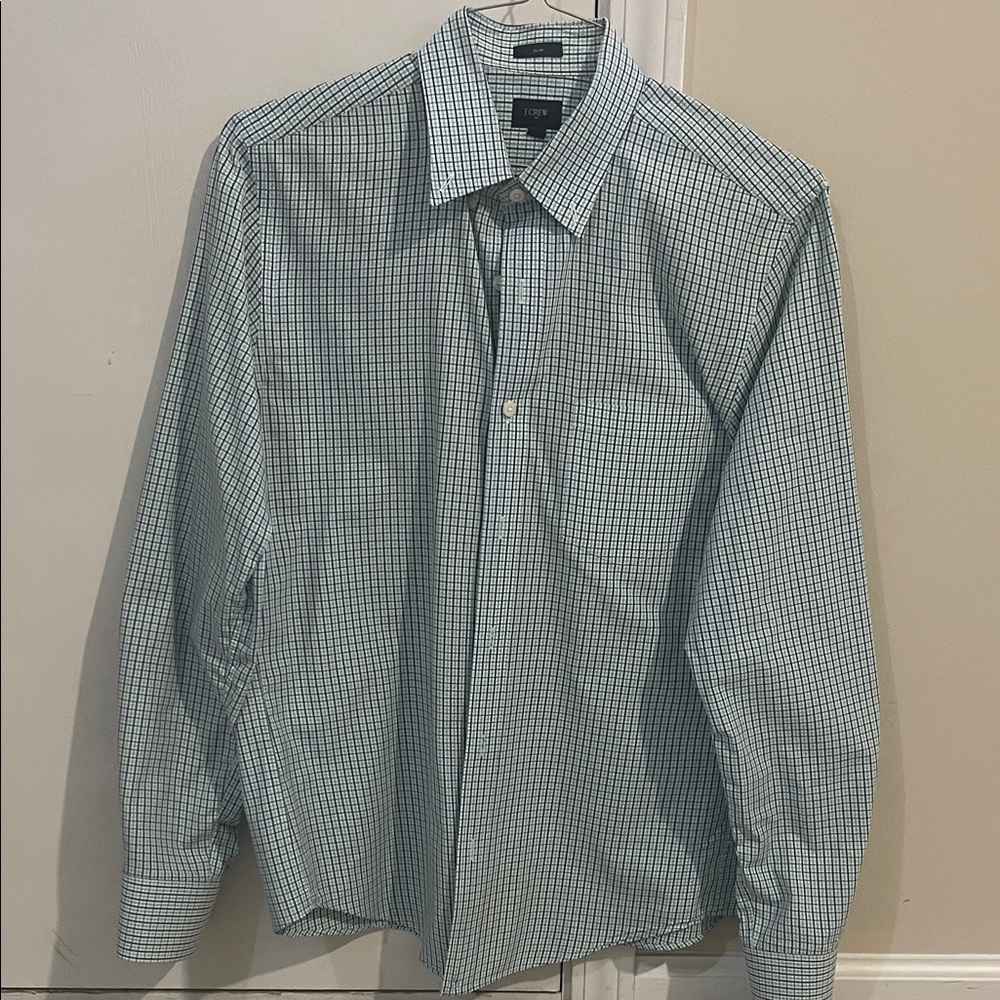 J. Crew Men's Blue Checkered Dress Shirt